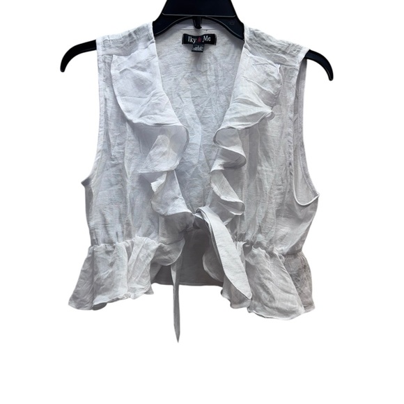 IKY & ME.  White Ruffled Crop Blouse with Notched Collar - Picture 1 of 7